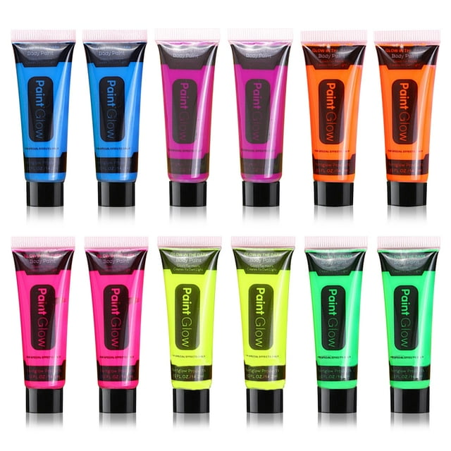 Pintura corporal BKPPLZP, 12 unidades, que brillan en colores neón oscuros