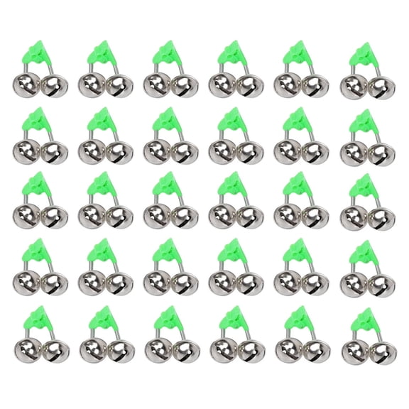 30 Pieces Fishing Rod Bite Bait Alarm Fishing Rod Bell Clip Twin Bells Ring Fish Hook Fish Wire Accessories Green