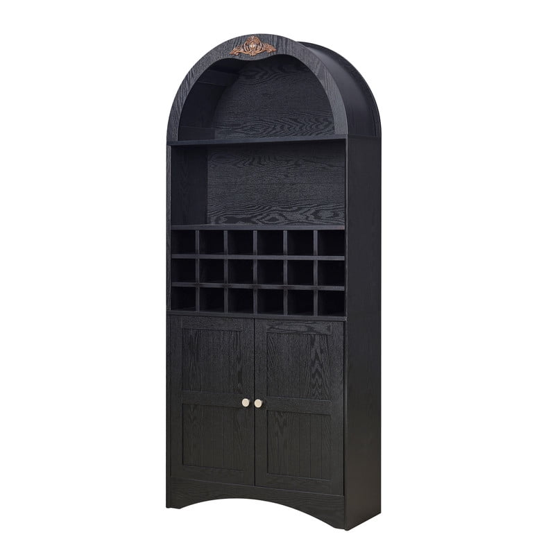 Arched Bar Wine Storage Liquor Cabinet with Removable Wine Grid, Freestanding Bookcase with Adjustable Shelves