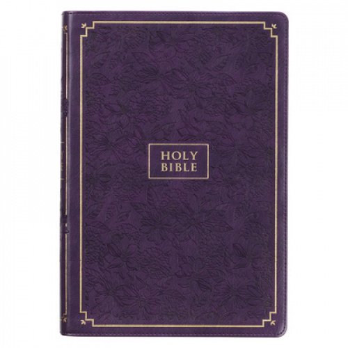KJV Bible Sainte, Impression Géante, Édition Lettres Rouges en Faux Cuir Pleine Taille - Index de Pouce & Ruban Marqueur, Version King James, Floral Violet