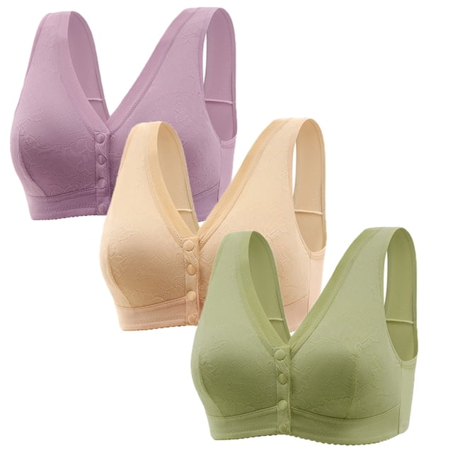 Timegard 3pc Front Closure Bras for Women Plus Size Wirefree Full Coverage Comfort Everyday Bralette