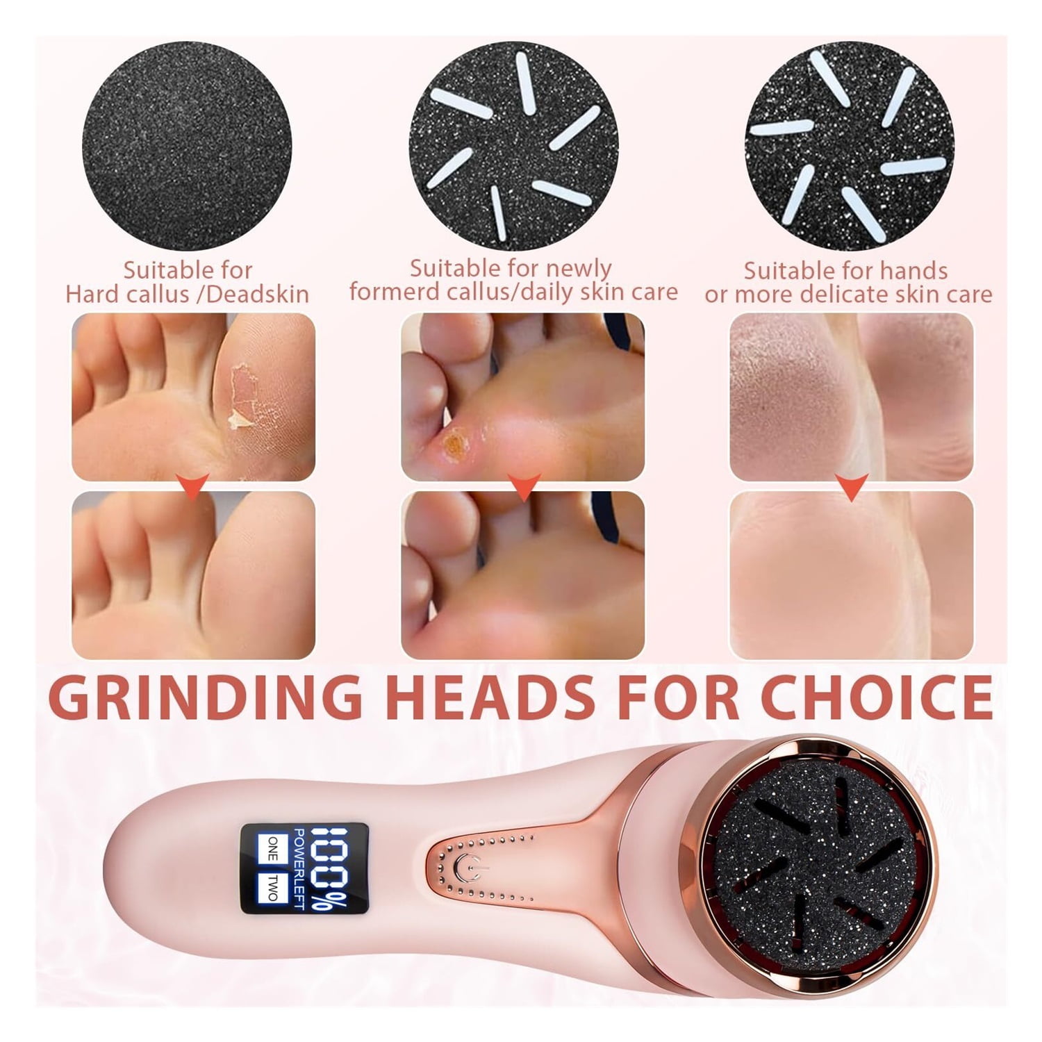 Electric Callus Remover for Feet (with Dander Vacuum), Portable Pedicure Kit Foot File Callus Remover, Rechargeable Waterproof Foot File for Foot Care Deadskin Remover with 9Head&LCD Display