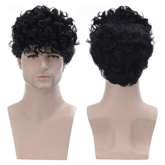 UTOURS European And American Wigs For Men Short Curly Hair Black Chemical Fiber Wigs
