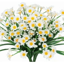 Artificial Daisies Flowers Outdoor UV Resistant 4 Bundles Fake Greenery Faux Plants Shrubs Bushes for Indoor Outside Decor(White)