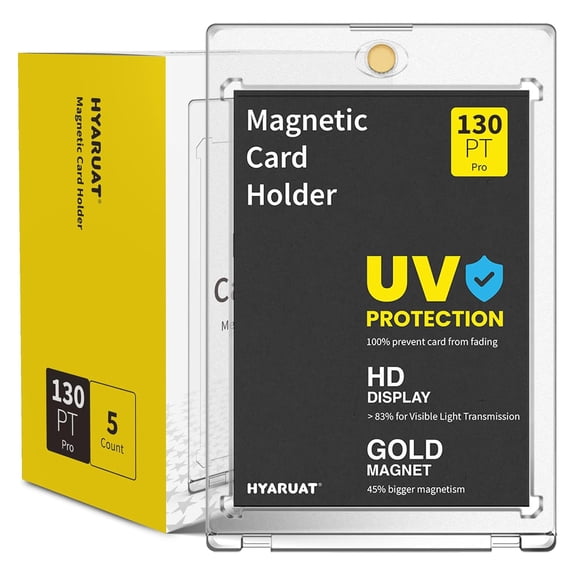 5 Pack 130pt Magnetic Card Holders for Trading Cards White Clear One Touch Hard Cases with Stronger Magnet, UV Protection