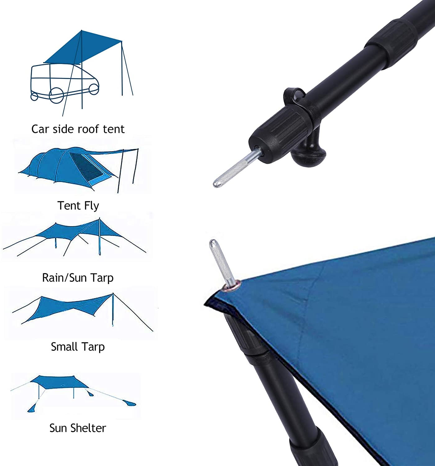 REDCAMP Aluminum Adjustable Camping Tarp Poles, Set of 2, 33.3in to 98.4in Telescoping Lightweight Tent Poles for Shelter, Hammock Rain Fly, Awning