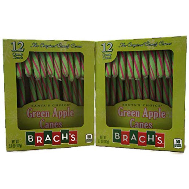 2 Pack Brach's Santas Choice Green Apple Candy Canes (24 Total