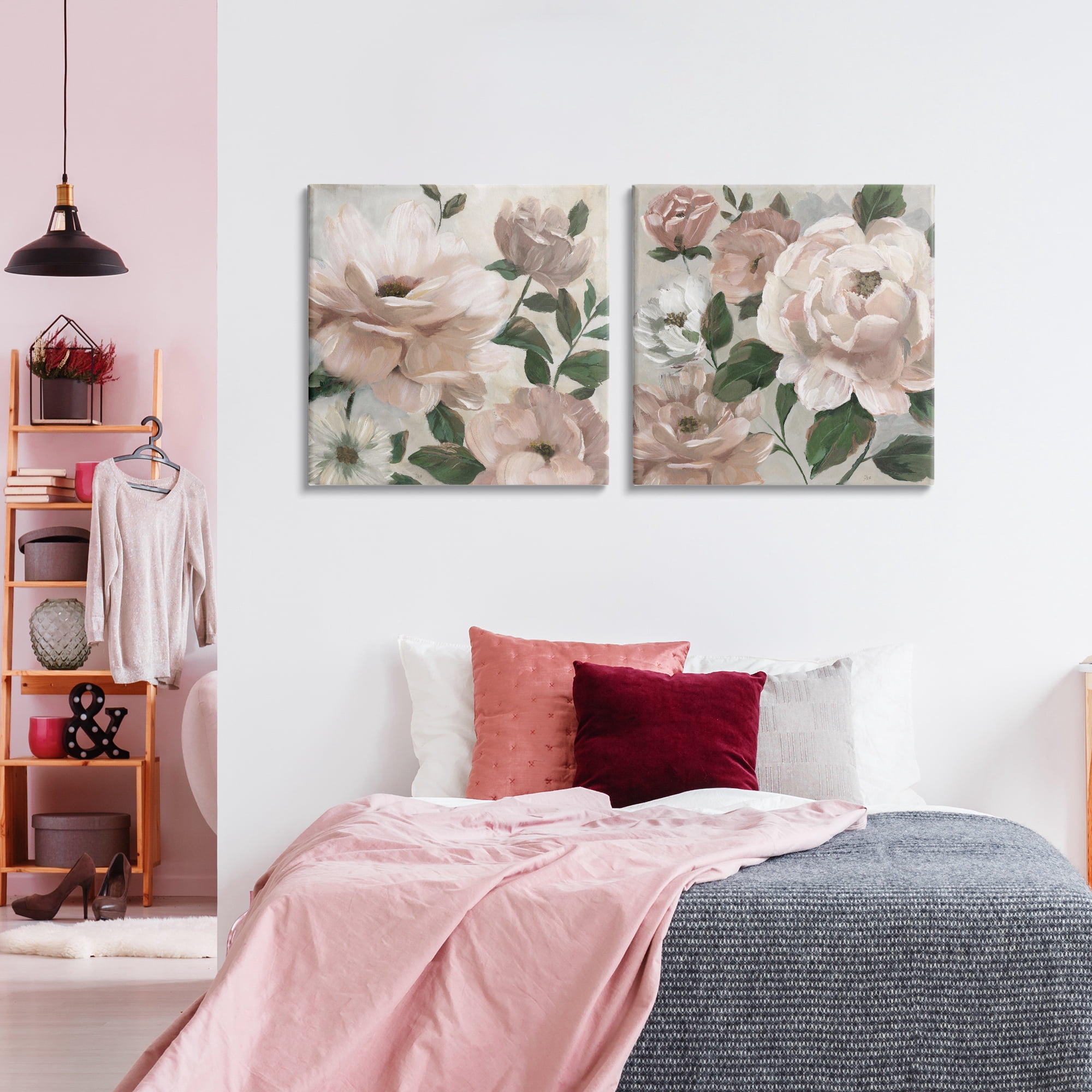 Stupell Industries Elegant Blush Peonies & Leaves 2 Piece Canvas Wall Art Set, design by Nan