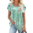 thumbnail image 2 of DDAPJ pyju Womens Floral Print Tunic Tops Short Sleeve Hide Belly Shirt Dressy Casual Crewneck Pleated Blouses Multicolor XXL, 2 of 6