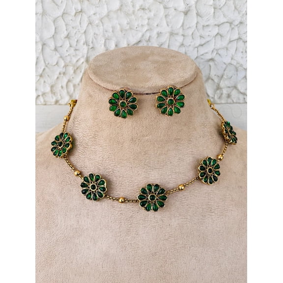 Indian Women's Gold Plated Flower Necklace Set with Earrings Jewelry For Women Wedding Wear Gift