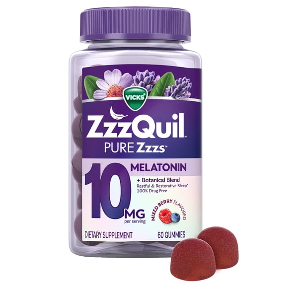 ZzzQuil PURE Zzzs Melatonin Advanced Sleep Aid Gummies, 10mg, Berry Flavored, 60 Count