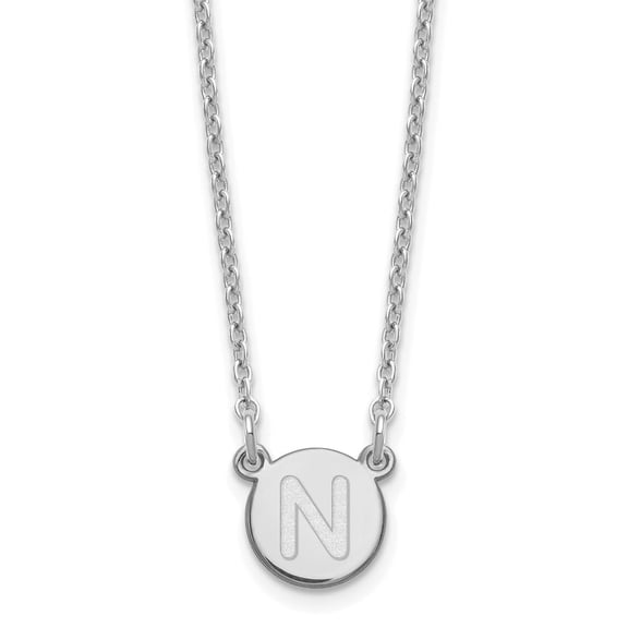 Sterling Silver Rhodium-plated Tiny Circle Block Letter N Initial Necklace