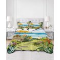 thumbnail image 2 of Quilt King Size Bedding Set, Coastal Seaside Reversible Summer Quilt 3 Pieces, Yellow Beach Umbrellas Flowers Sky Lightweight Bedspreads Coverlets with 2 Pillow Shams for All Seasons, 2 of 5