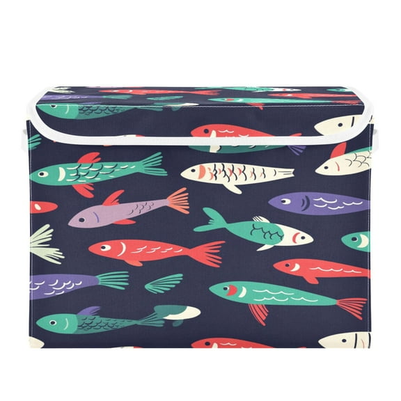 Storage Box With Lid 16.5x12.6x11.8In Foldable Stacked Household Storage Box Color Fish Pattern