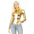 thumbnail image 5 of Sakkas Metallic Liquid Mock Neck Turtleneck Long Sleeve Top - Made in USA - Gold - Small, 5 of 5