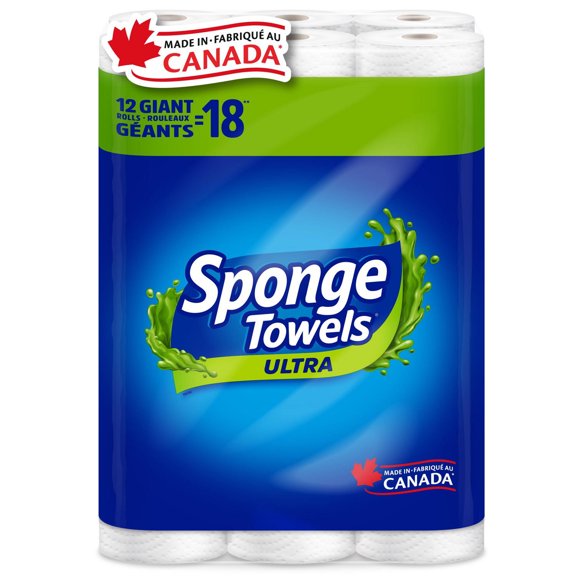 SpongeTowels Ultra Essuie-tout, Résistance double, 12 = 18 rouleaux réguliers