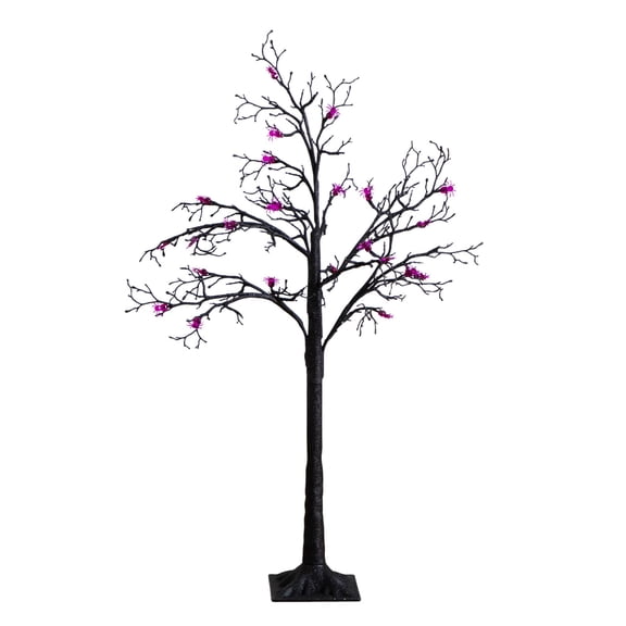 Nearly Natural Pre-Lit Artificial Halloween Twig Tree with Spiders - 4' - Purple LED Lights