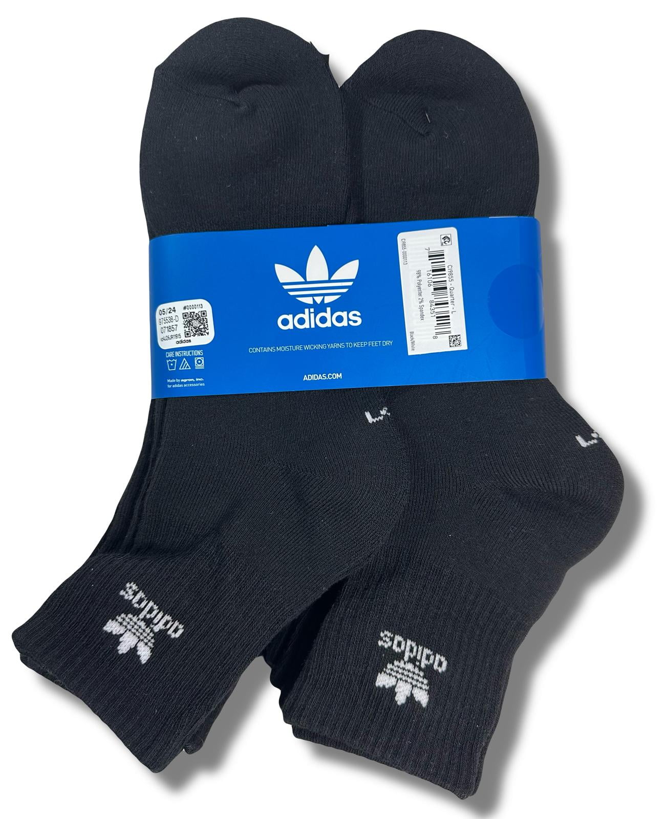 adidas Originals Men's Trefoil Quarter Socks (6-Pair), Black/ White, Large
