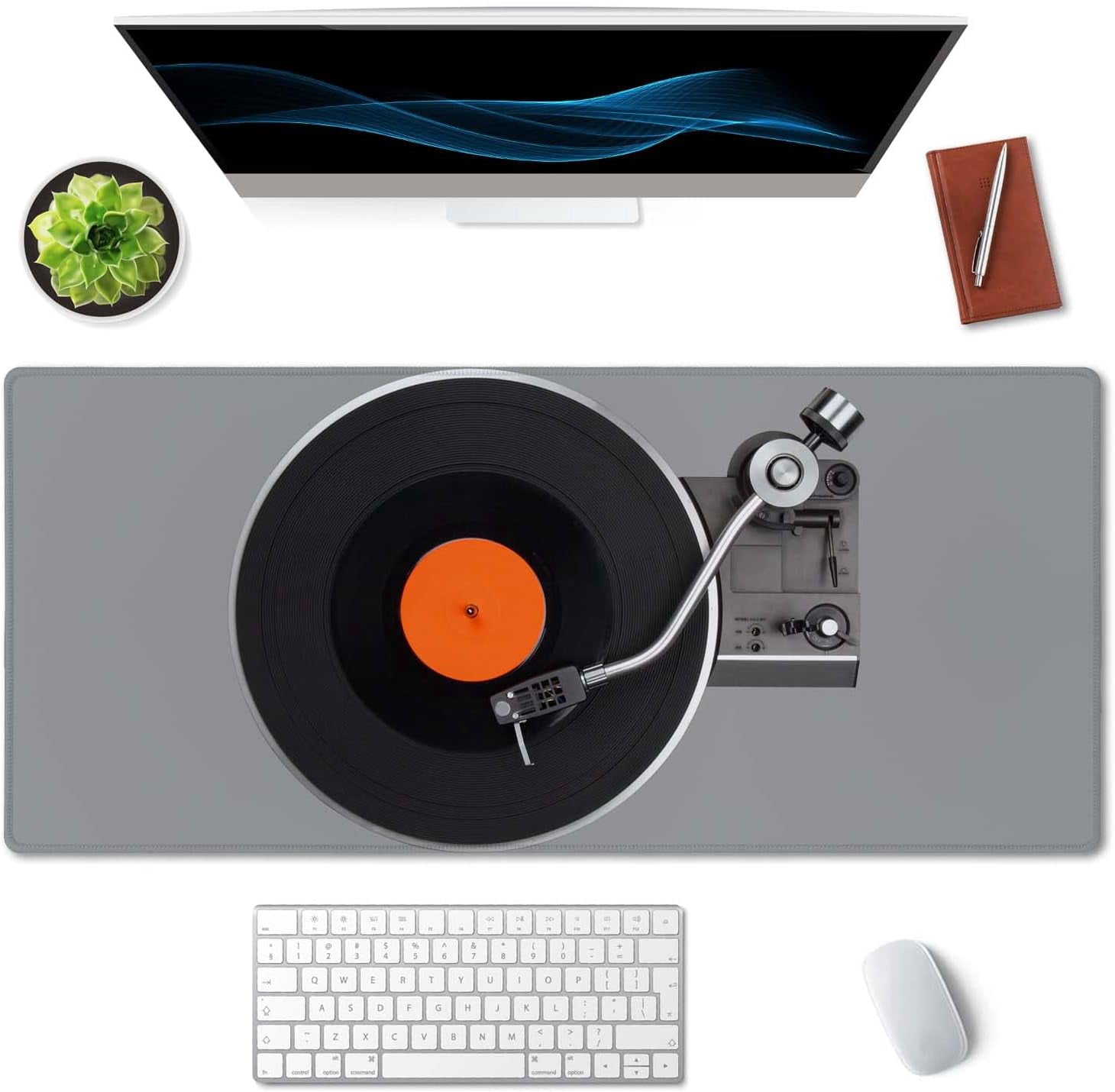 Extended Gaming Mouse Pad Mat Large Desk Mat Non Slip Rubber Base Computer Desktop Laptop Keyboard Mouse Mat Stitched Edges, 35.5x15.7 in XXL Mousepad for Work Game, Retro Vintage Vinyl Record
