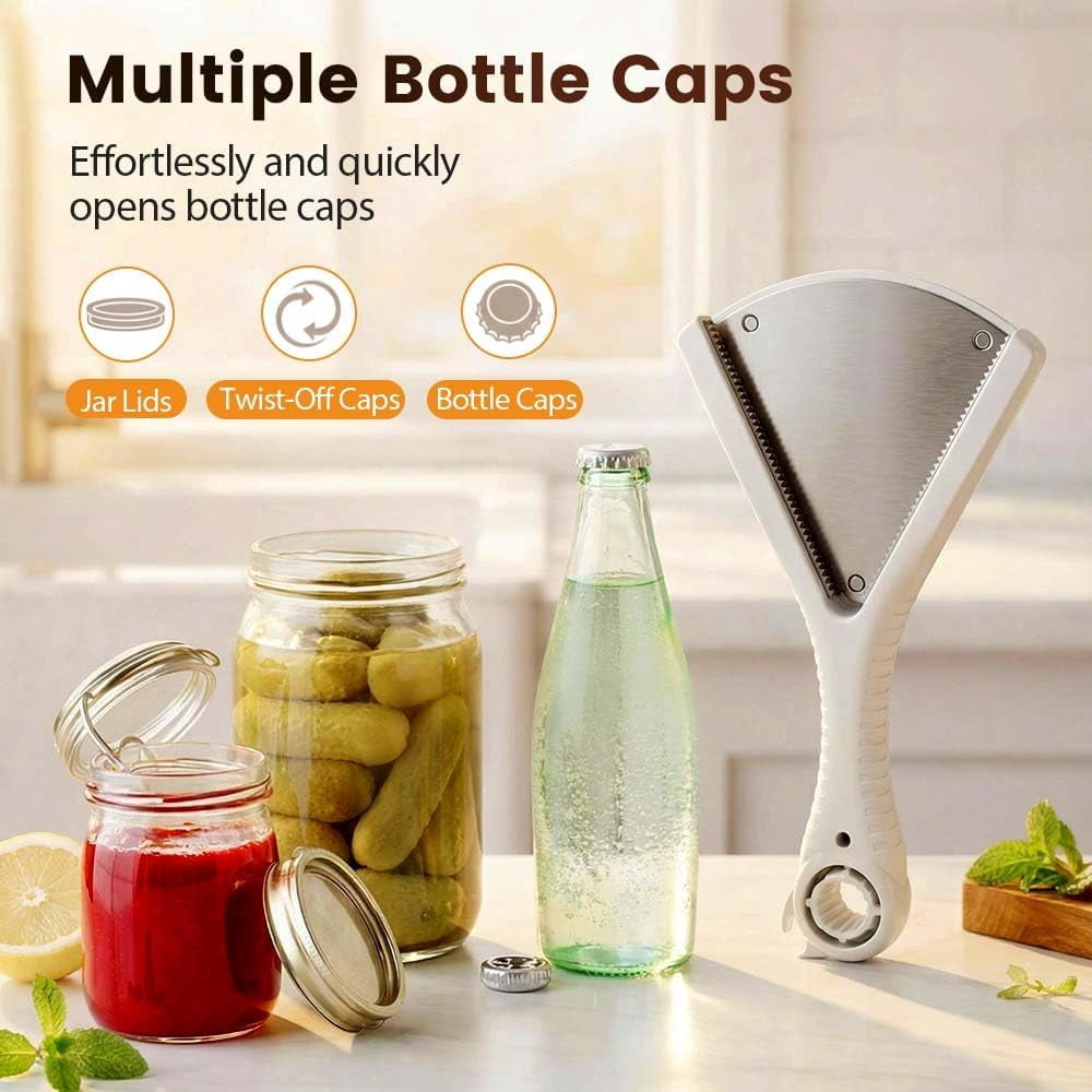 Jar Opener Multi-Function Bottle Opener, 5 in 1 Manual Can Opener with Ergonomic Soft Handle, Easy Open Lid Tool for Weak Hands, Seniors, Arthritis, Low Strength, White