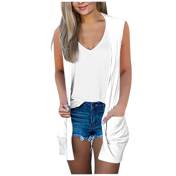 Cardigan for Women Drape Shrugs Open Front Sleeveless Vest Lightweight Cover Ups with Pockets