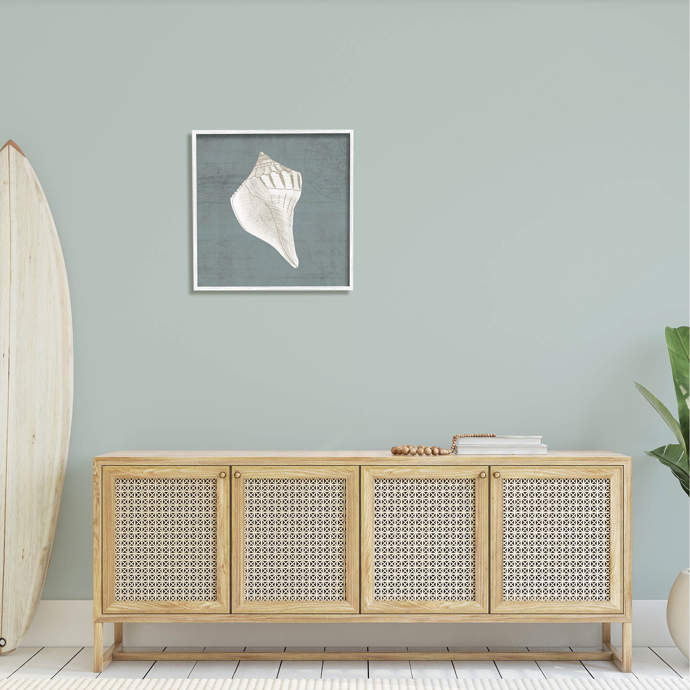 Conch Seashell Stipple Pattern Animals & Insects Graphic Art White Framed Art Print Wall Art