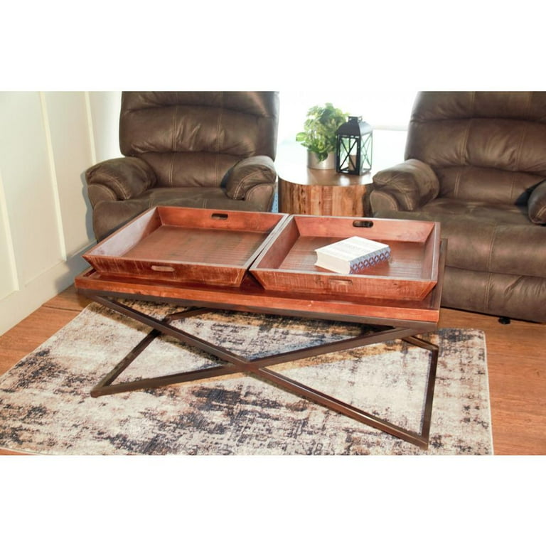 Modern Black Iron X Leg Wood Tray Coffee Table Modern Black Iron X Leg Wood Tray Coffee Table