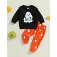 thumbnail image 2 of Suealasg Toddler Baby Boy Halloween Clothes Long Sleeve Ghost Print Sweatshirt Long Pants 6M 12M 18M 24M 3T Infant Boy 2Pcs Halloween Tracksuit Outfit, 2 of 8