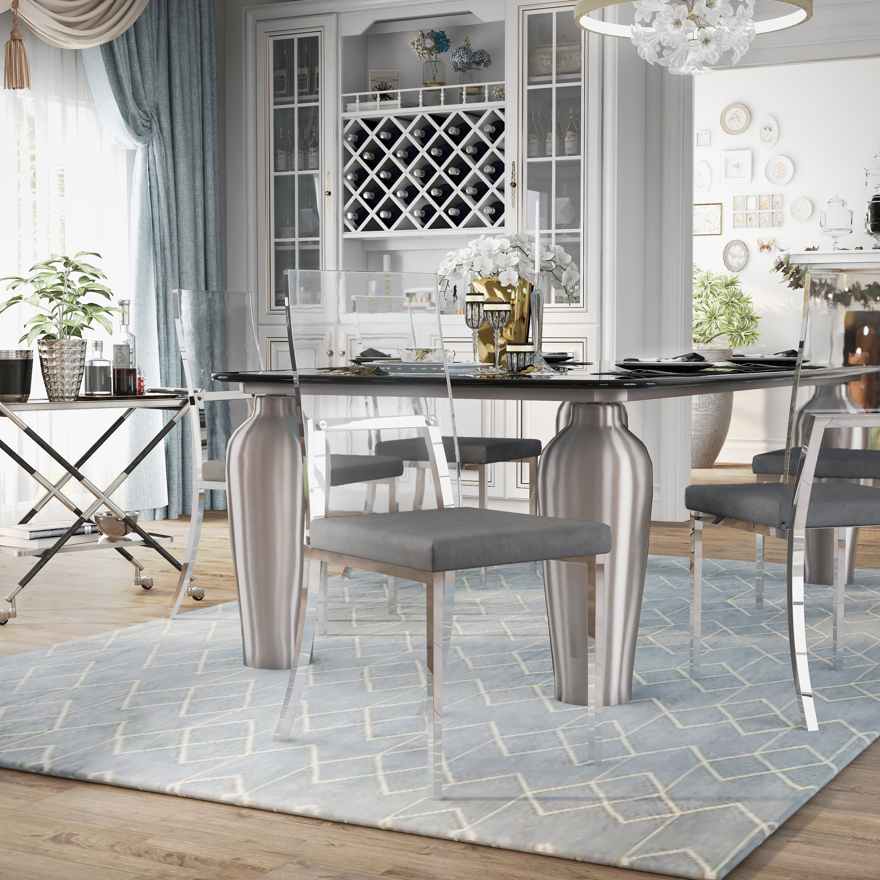 Furniture of America Santo Padded Gray Faux Leather and Chrome Side Chairs (Set of 2)
