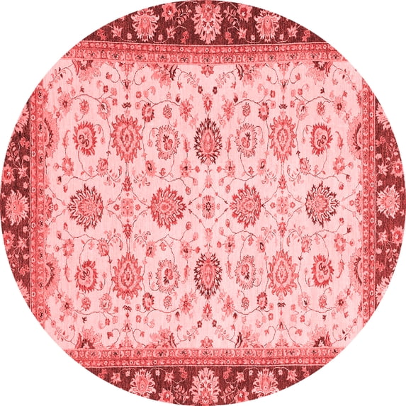 Ahgly Company Machine Washable Indoor Round Oriental Red Traditional Area Rugs, 4' Round
