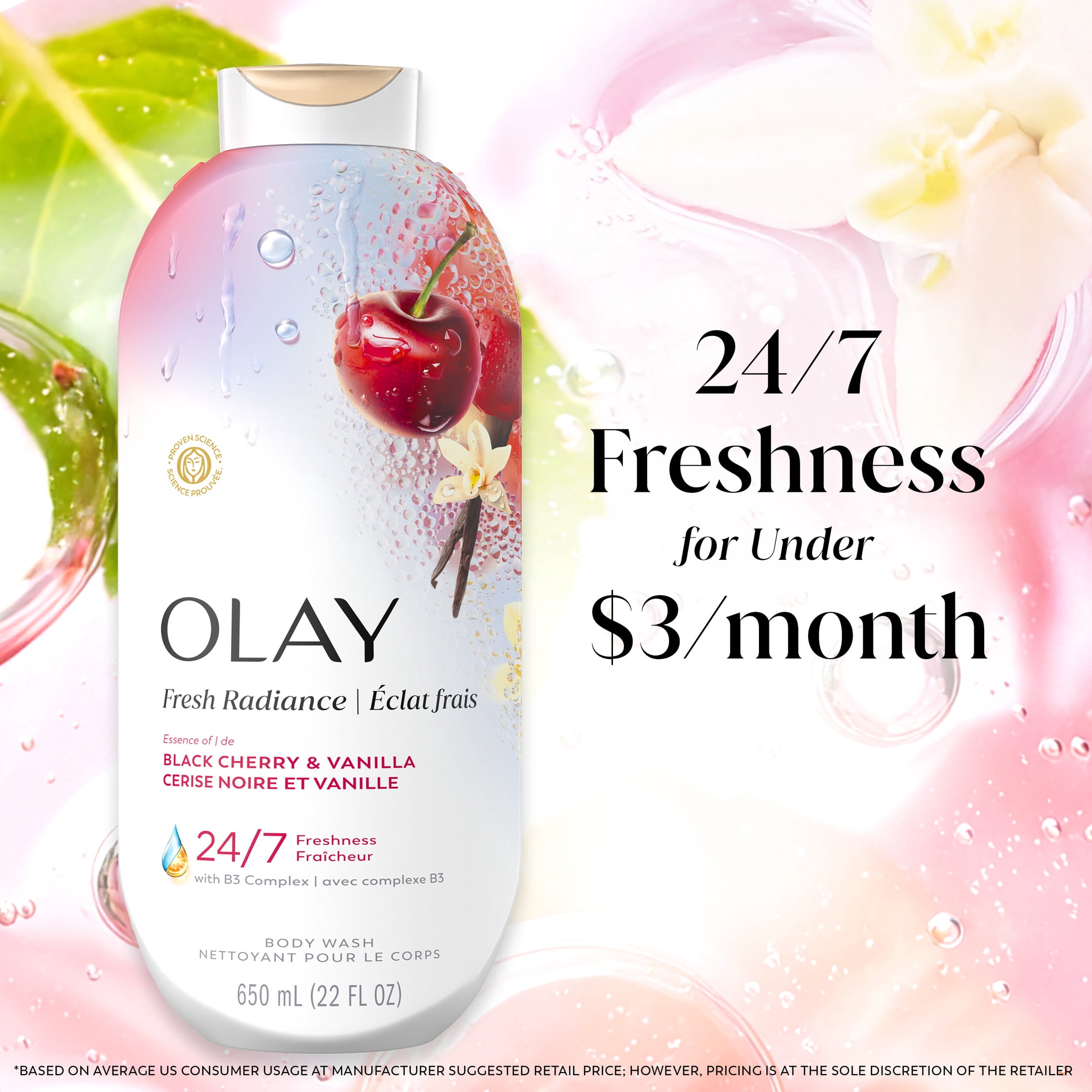 Olay Fresh Radiance Body Wash with Essence of Black Cherry and Vanilla, Vitamin B3 and Antioxidant Blend