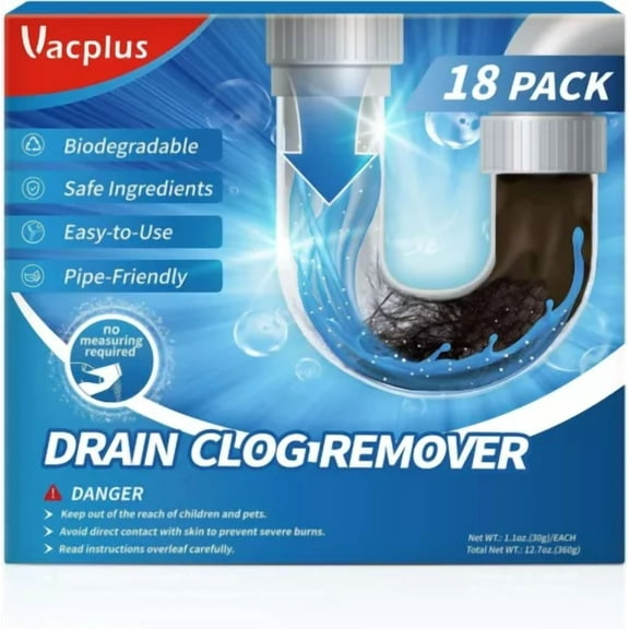 Vacplus Drain Clog Remover | 18-Pack Powerful Sink Cleaner & Deodorizer