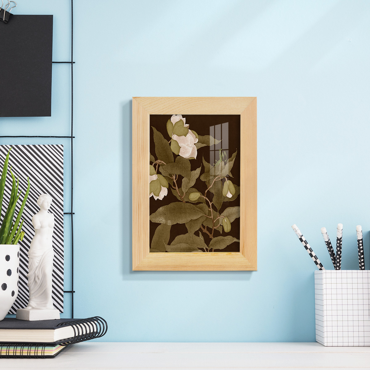 Asian Brocade I - Framed Print w/glass - Natural Wood