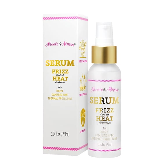 Nicole & Alyssa - Suero para el cabello encrespado, seco y dañado, control del encrespamiento, protector del calor, alisado, brillo, 3,04 fl oz (paquete de 1)