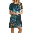 thumbnail image 1 of Qiopertar Robe d'Été Imprimée pour Femmes Fête de l'Indépendance Décontractée à Manches Courtes Col Rond Grandes Économies de Vacances! Moins de 5$ jusqu'à 90 % de Réduction, 1 of 5
