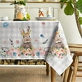 thumbnail image 3 of Easter Tablecloth 60x104 Inch Rectangular, Spring Flower Buffalo Plaid Bunny Table Cover for Party Picnic Dinner Decor, 3 of 6