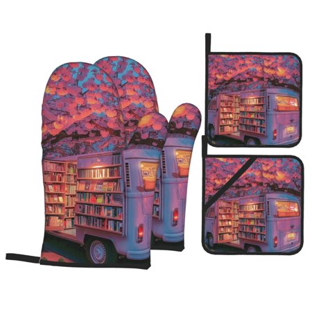 

Fairy-tale Oven mitts and potholders 4-piece set heat resistant rugged suitable for kitchen cooking baking grilling and more.