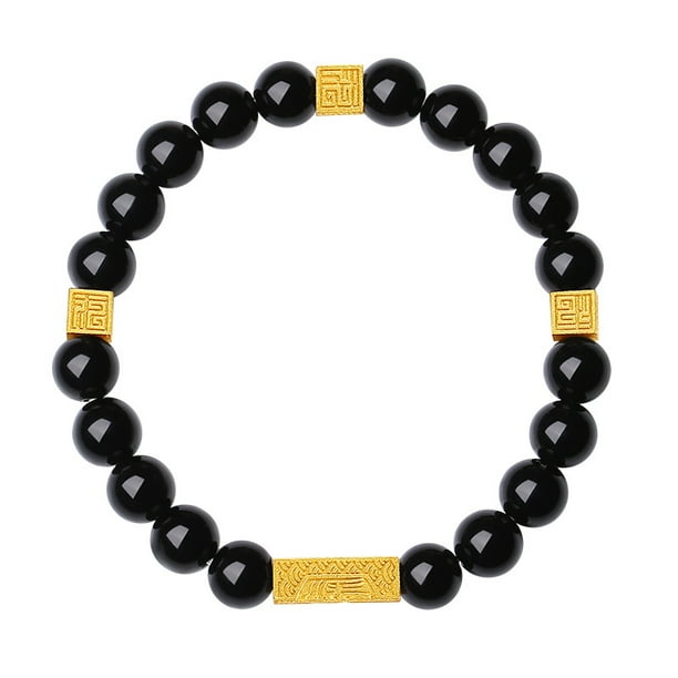 Pulsera de obsidiana para hombre con cuentas de plata S925 chapadas en oro