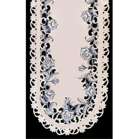 

H8459-B Delft Blue & Rose Oval Runner 16 x 45 in.