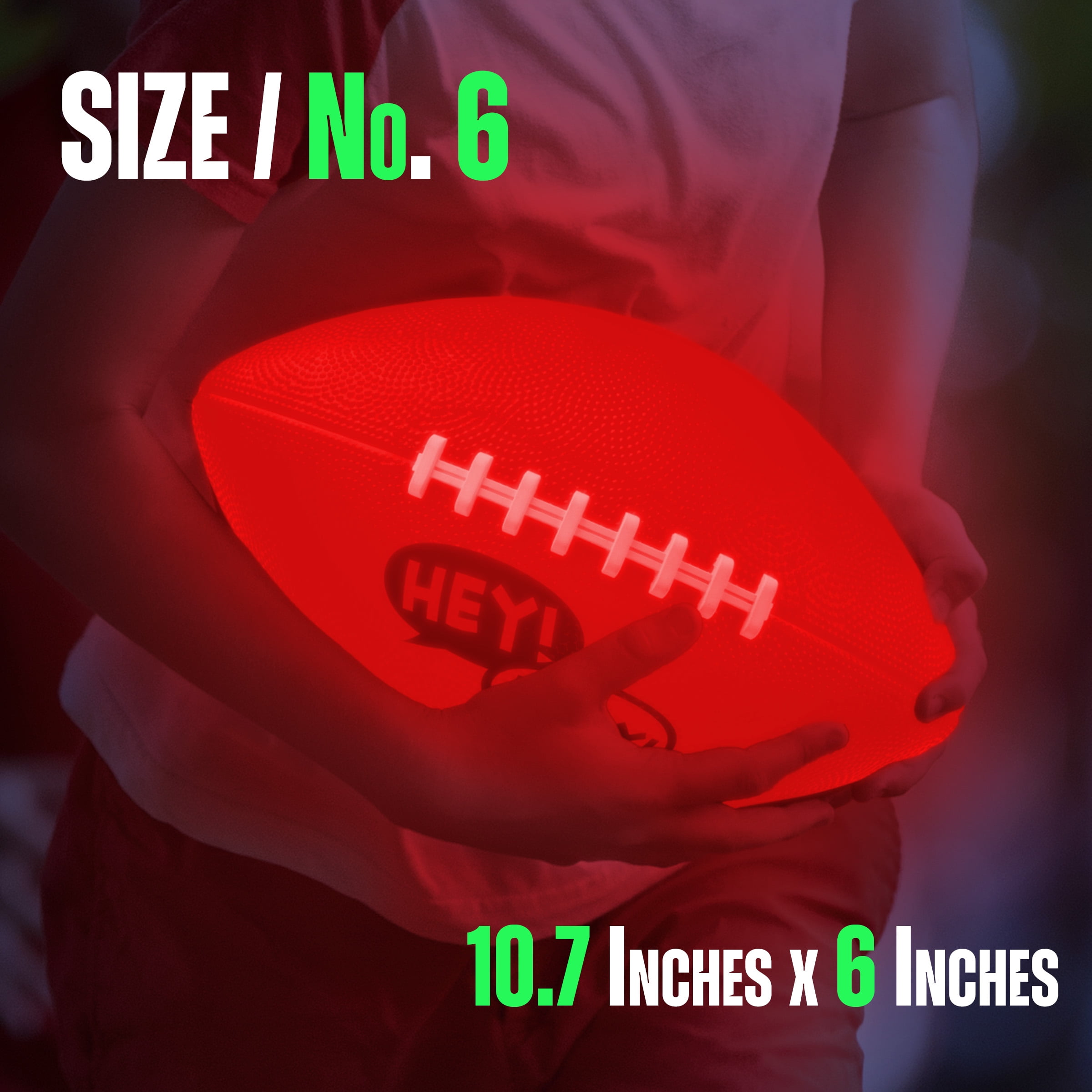 Hey Play Indoor/Outdoor Light Up Football - LED Glow Football Size 6 for Kids Ages 8 and Up, Orange