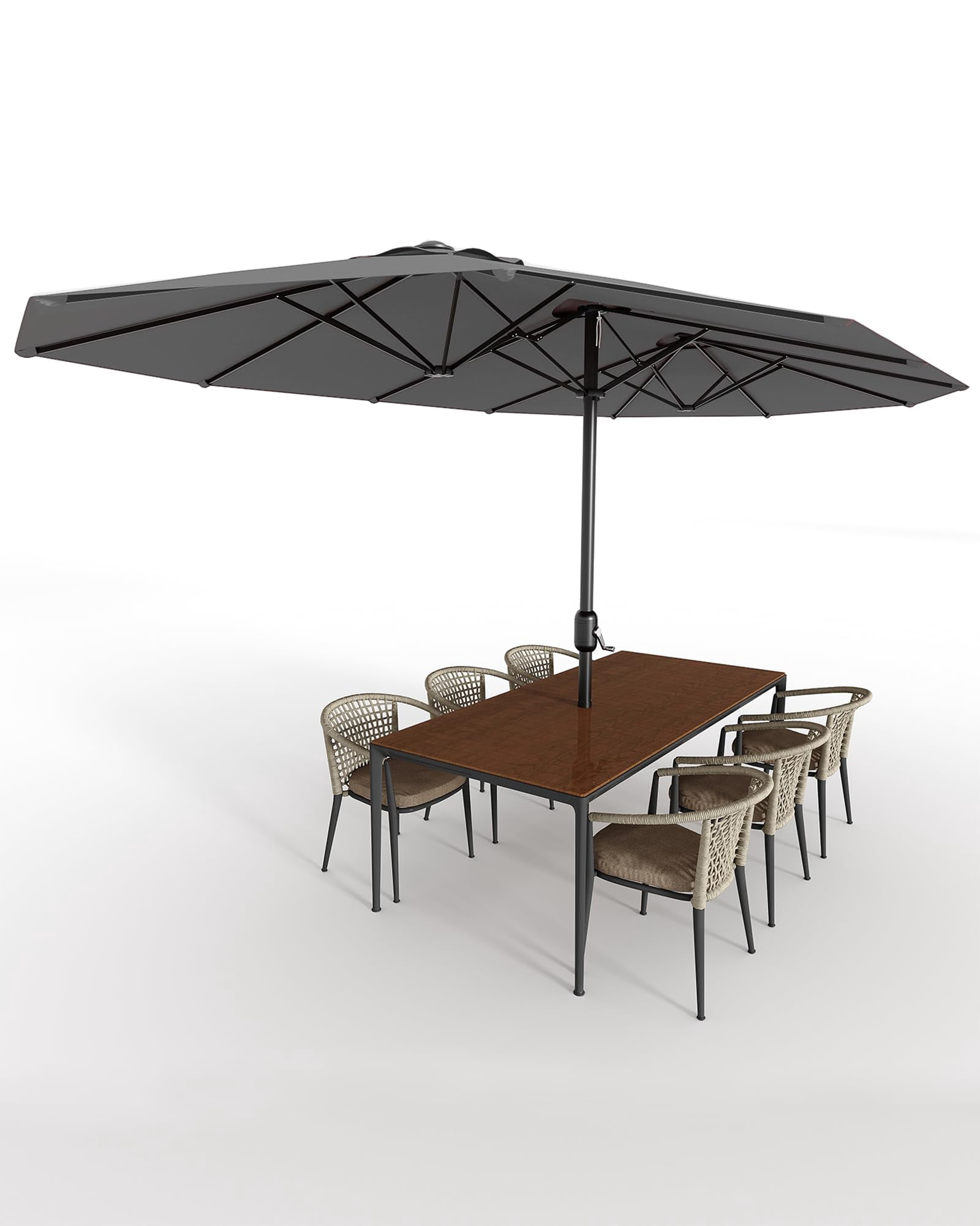 WildBreak Triple Size Large Patio Umbrella, with Crank Handle, Double-Sided, 13' x 6.5', Gray