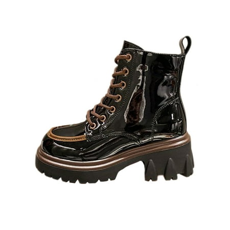 

Colisha Women Anti-Slip Lace Up Ankle Boots Walking Casual Winter Shoes Driving Mid Heel Low Calf Boot Black 7