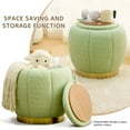 thumbnail image 4 of Velvet storage stool, modern round footstool, upholstered chair, small coffee table, suitable for corridors, living rooms, bedrooms, white green, 4 of 6