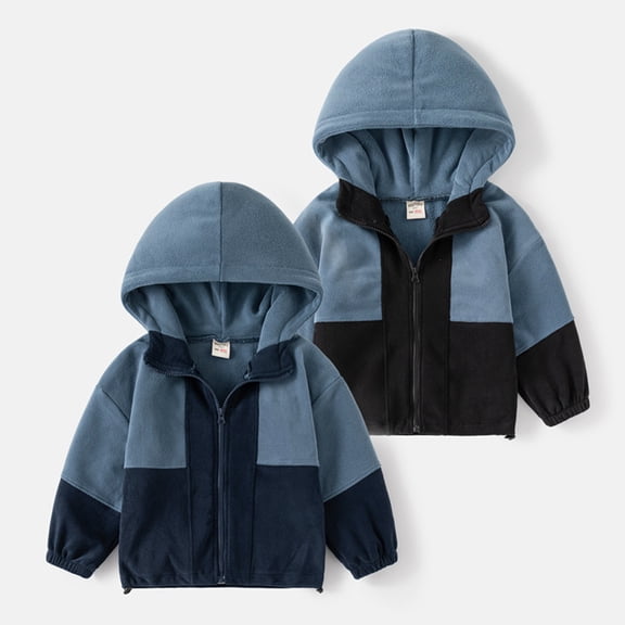 Vedolay Fall Tops for Boy 2023 Fall Jackets for Kids Print Zip Up Hooded Long Sleeve Coat,Black 4-5 Years