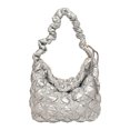 thumbnail image 1 of Bolso Bandolera para Mujer Plisada Nube Bolsos Hombro Bolso Con Cordón (Plata), 1 of 9
