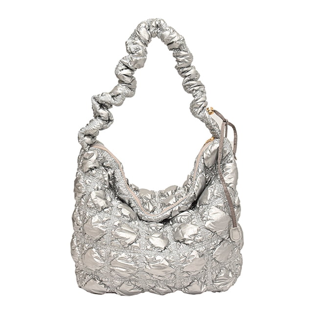 Bolso Bandolera para Mujer Plisada Nube Bolsos Hombro Bolso Con Cordón (Plata)