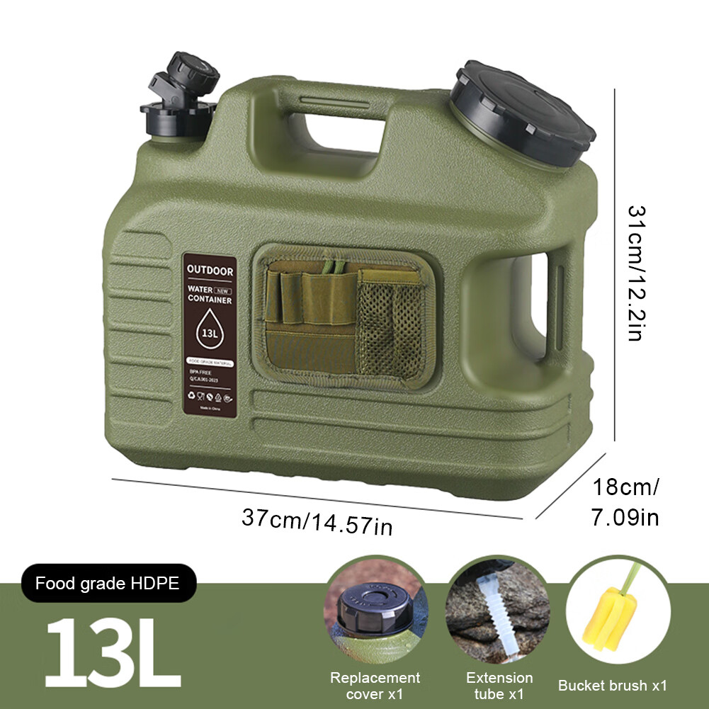 SHUWND 3.5 Gallon/13L Water Containers with Spigot & Toolkit Bag, BPA Free Water Jug, Military Green Water Tank, Multifunction Water Storage Containers for Camping Outdoor Hiking,Emergency Stroage