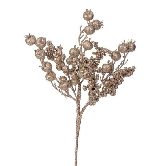 Vickerman P250338UV 14 in. Champagne Glitter Berry Pick UV Spray - 3 per Bag