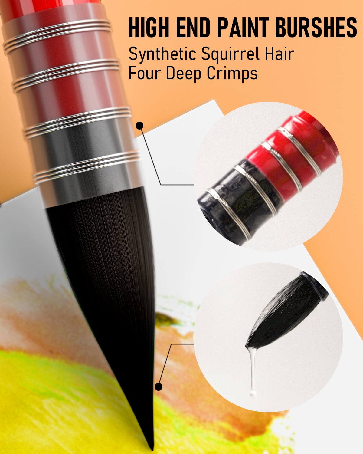 Nicpro Professional Watercolor Paint Brushes with Nylon Bag, 9PCS Mop Round Fine Tip Detail Paintbrush, Synthetic Squirrel Hair, Art Supplies Watercolor Set for Painting, Gouache, Oil - Red