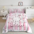 thumbnail image 2 of jejeloiu Chic Snowflake Queen Comforter Set,Merry Christmas Bedding Sets,Pink White Lines Bedding Comforter Set For Teens,Ultra Soft Home Decor Reversible,3pcs, 2 of 8